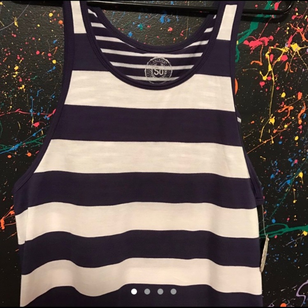 White and blue striped tank top with built in bra